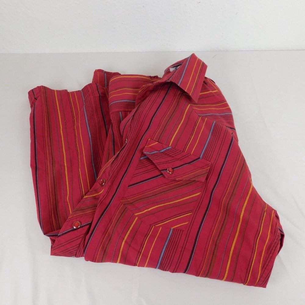 White Horse Pearl Snap Up Men Red with Stripes Shirt Western Rockabilly Size L - Picture 5 of 10